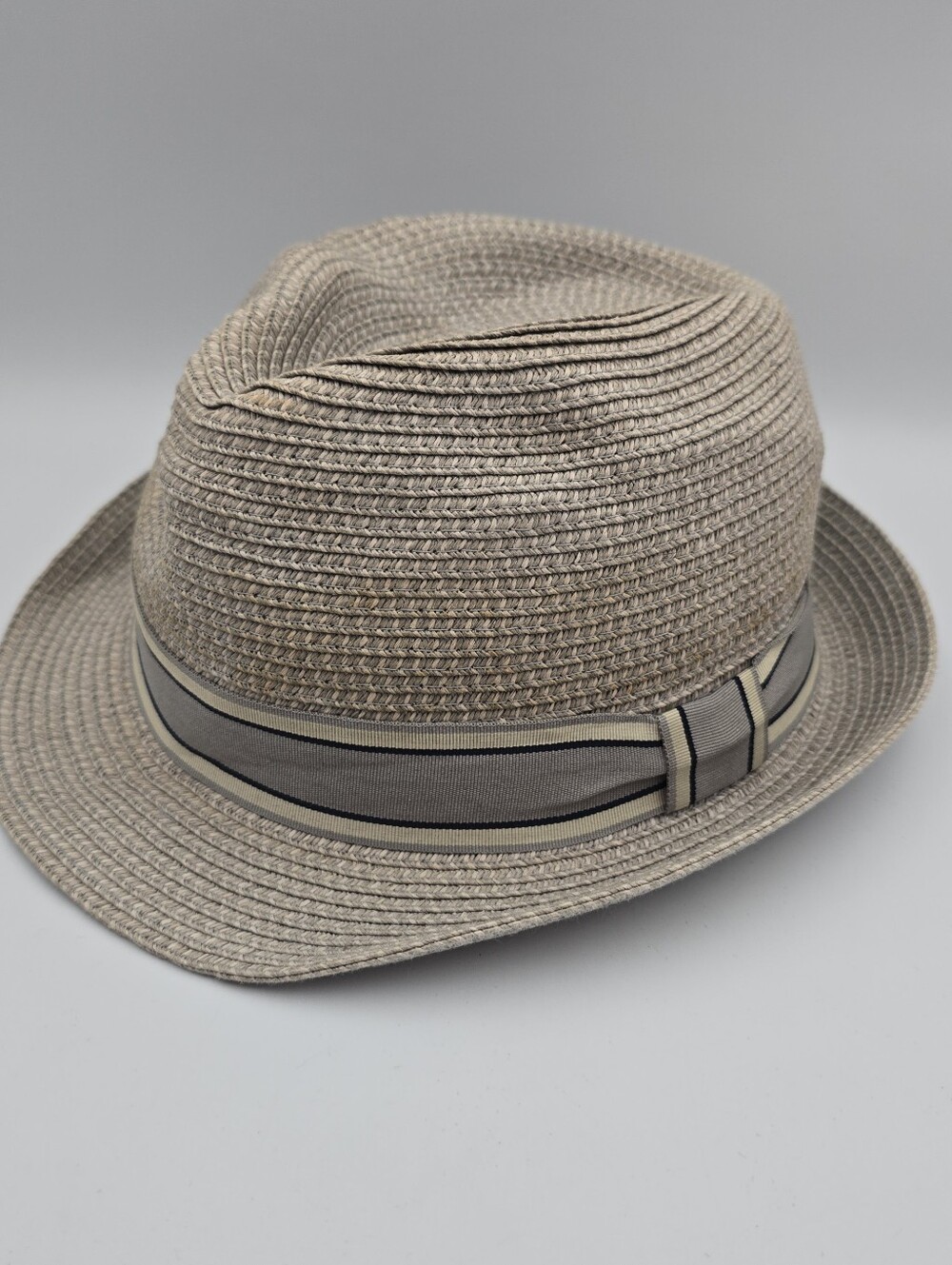 Henschel Hat Co. USA Straw Gray Trilby Fedora Straw Hat Size Large